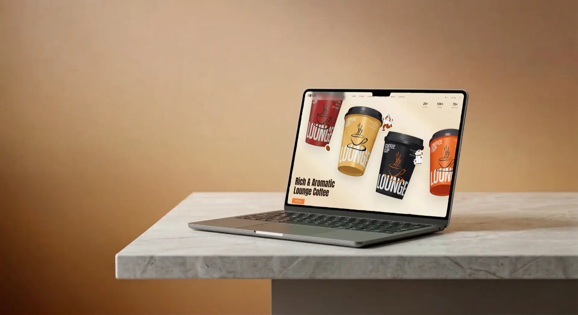 Desktop-Ansicht des Shopentwurfs Soma Coffee mit Kategorien und Produktauswahl