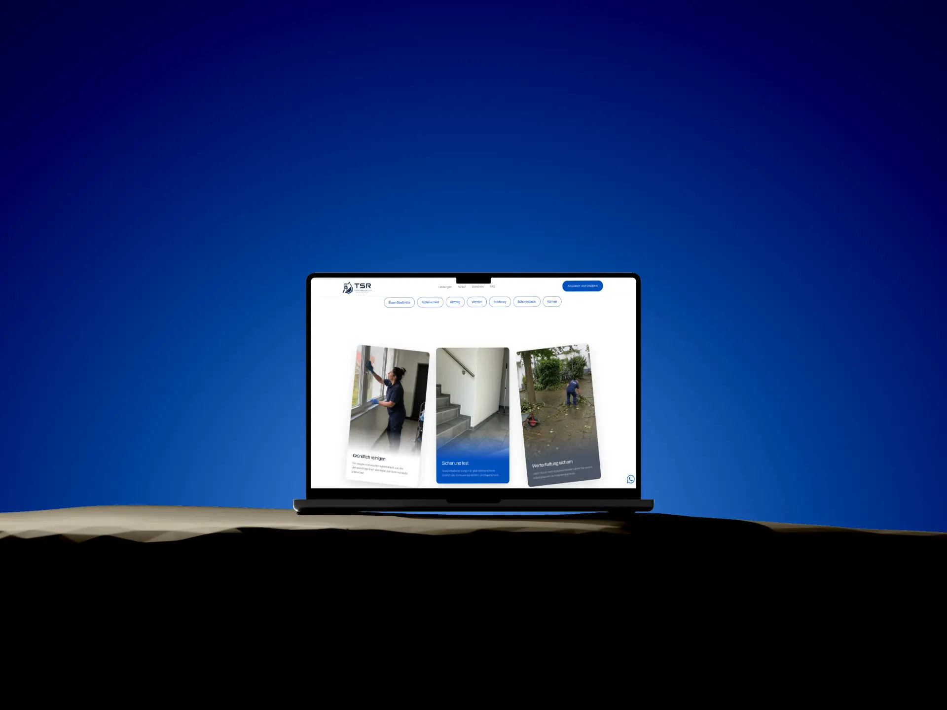 Stadtteilauswahl von TSR Treppenservice auf einem MacBook Pro