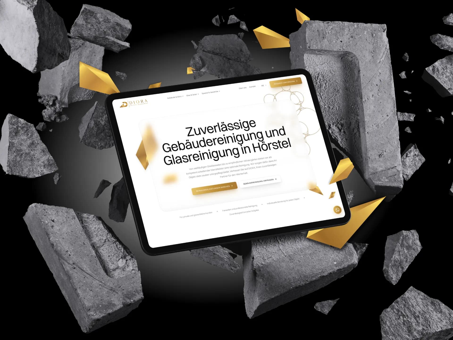 Startseite von Diora Facility Management auf einem Tablet