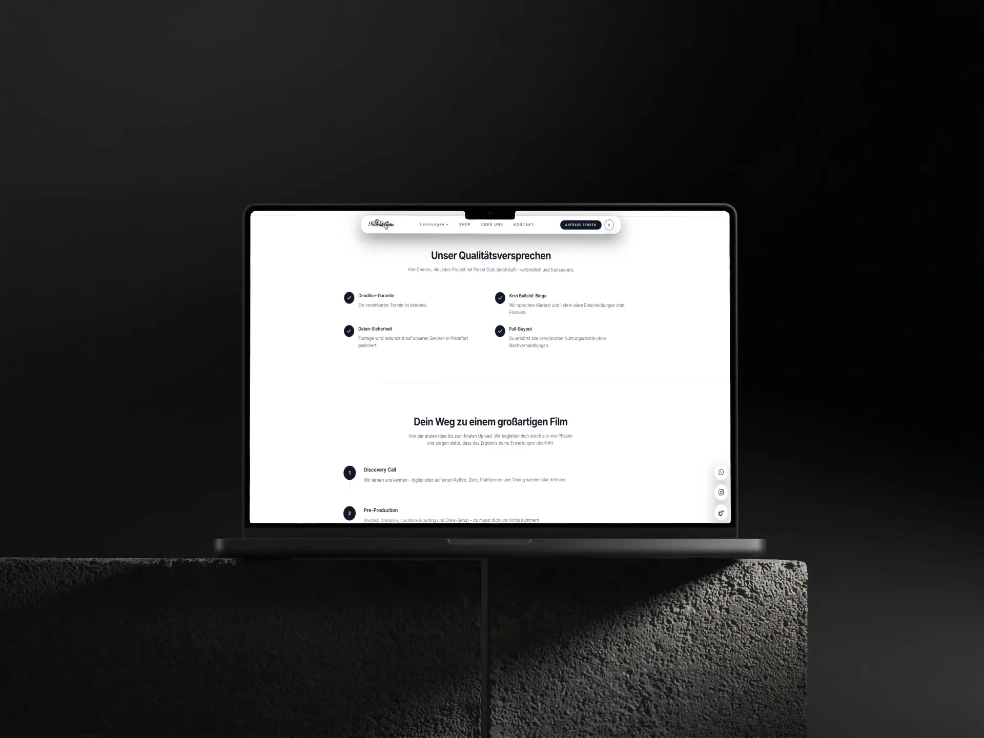 Abschnitt zum Ablauf einer Produktion von Finest Cuts auf einem Laptop