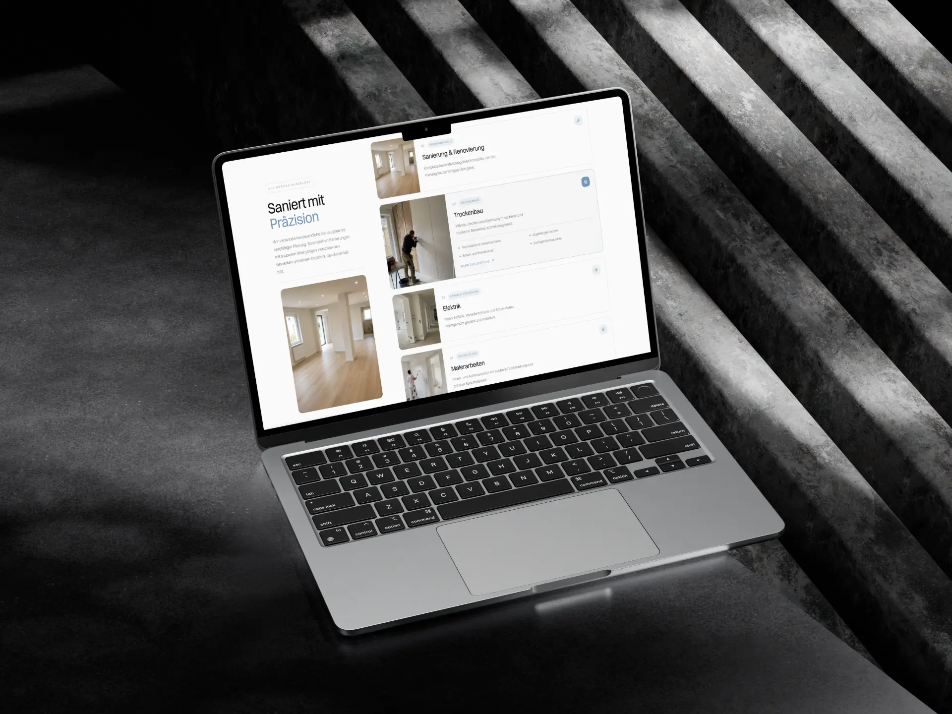 Mit Next.js entwickelte Website von Grabo Sanierung auf einem Laptop
