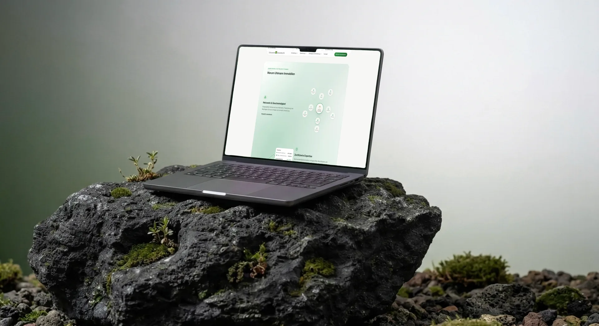 Abschnitt über die Arbeitsweise von Uhlmann Immobilien auf einem Laptop