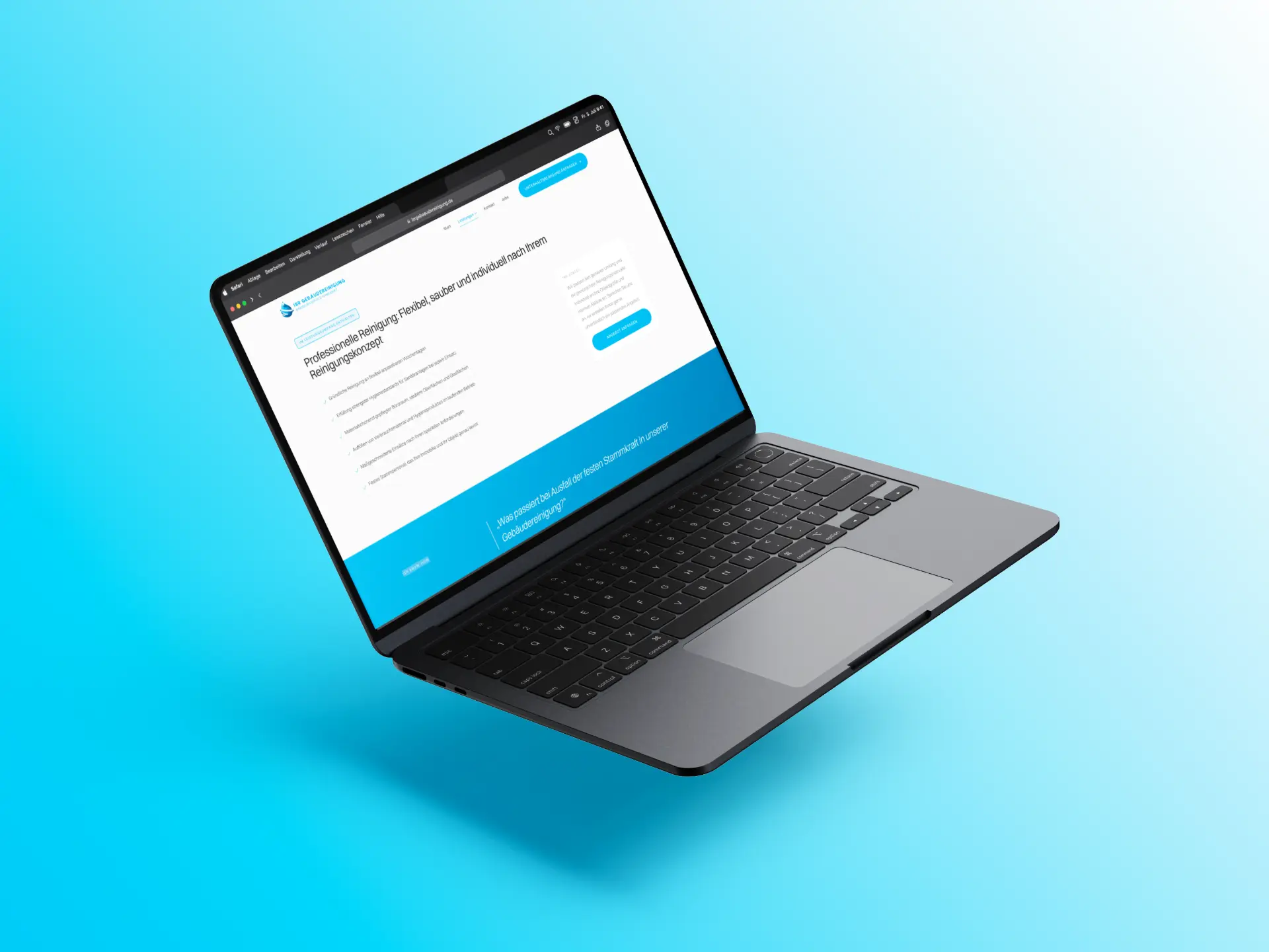 Abschnitt zum Reinigungskonzept von ISR Gebäudereinigung auf einem Laptop